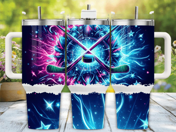 Neon Hockey Sticks Puck Tumbler Wrap Design Review