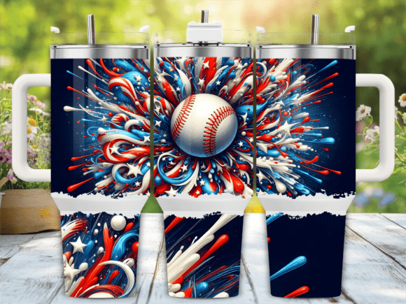 Patriotic Splash Baseball Tumbler Wrap