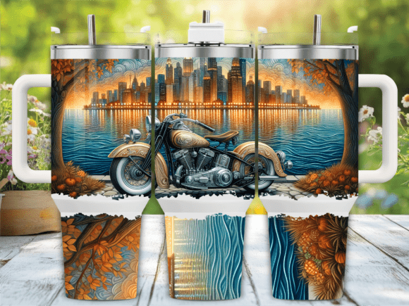 Vintage Motorcycle Skyline Tumbler Wrap Design Review